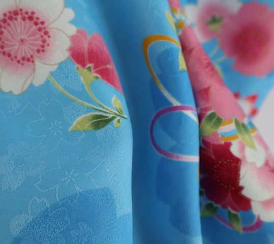 十三参り用の女の子着物[ガーリー]水色にピンクの桜[身長161cmまで]No.632
